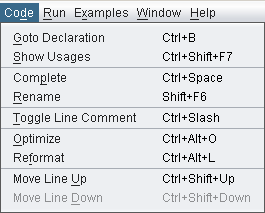 ToyIDE: Code Menu